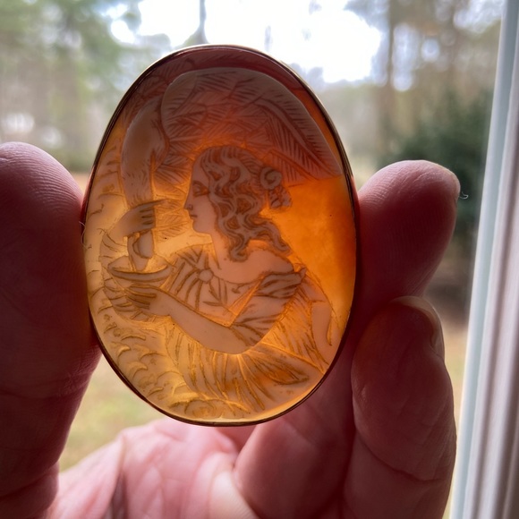 14K gold vintage cameo brooch “hebe and the eagle" - Picture 7 of 8